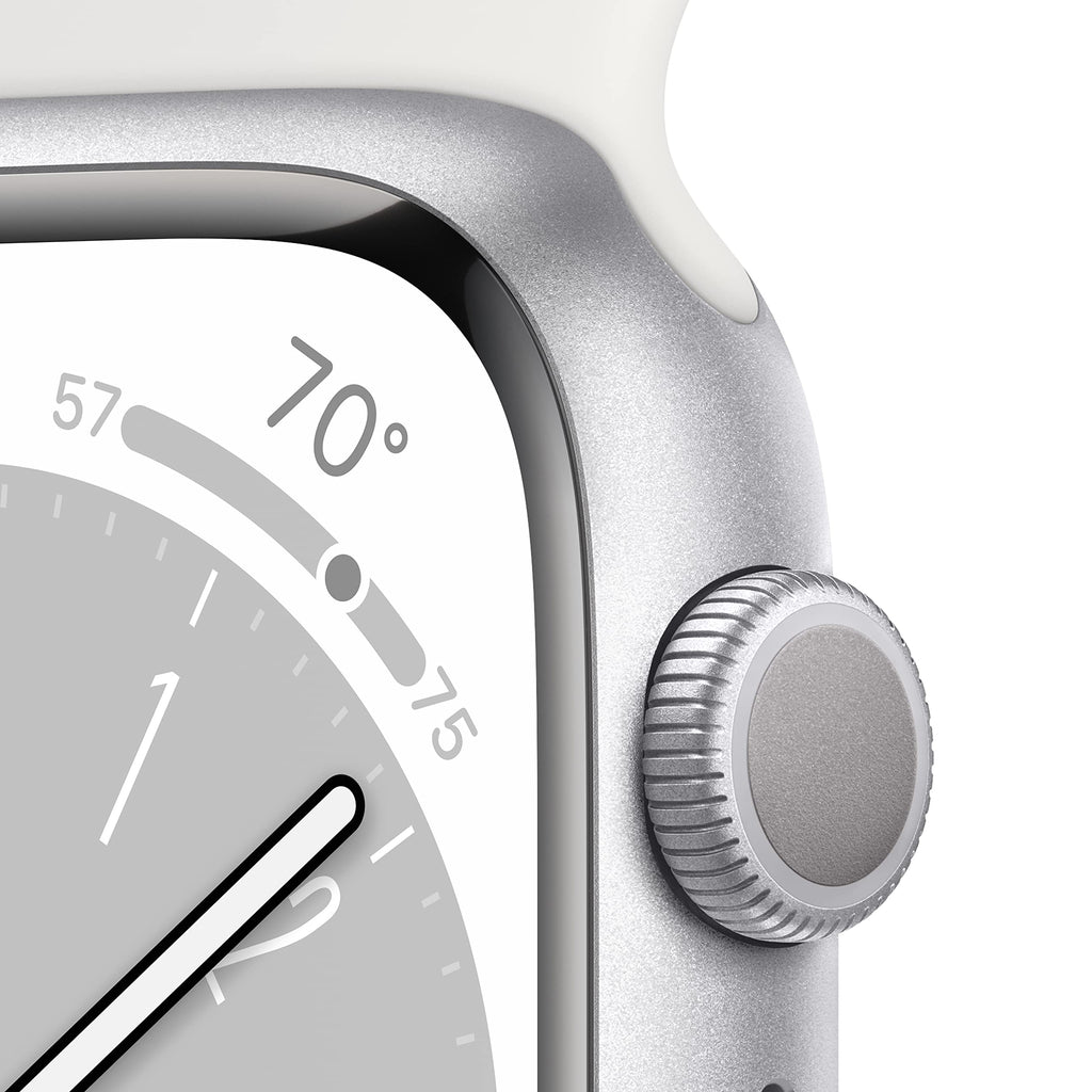 Apple Watch Series 8 (GPS) 41mm Aluminum Case w/ White Band - M/L Silver - MP6M3LL/A