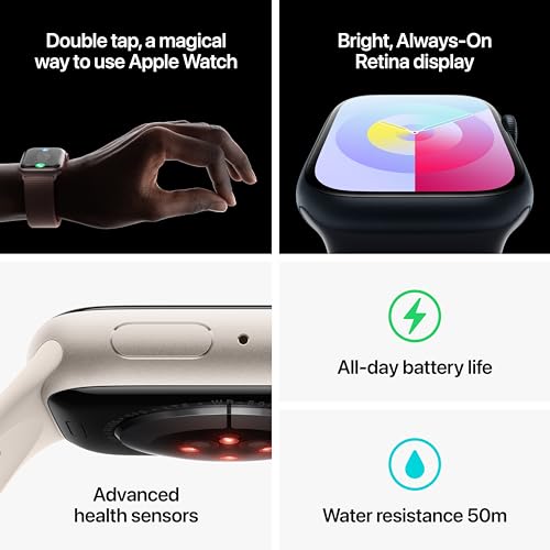 Apple Watch Series 9 (GPS+Cellular) 41mm Aluminum Case w/ Starlight Sport Band (S/M) - MRHN3LW/A