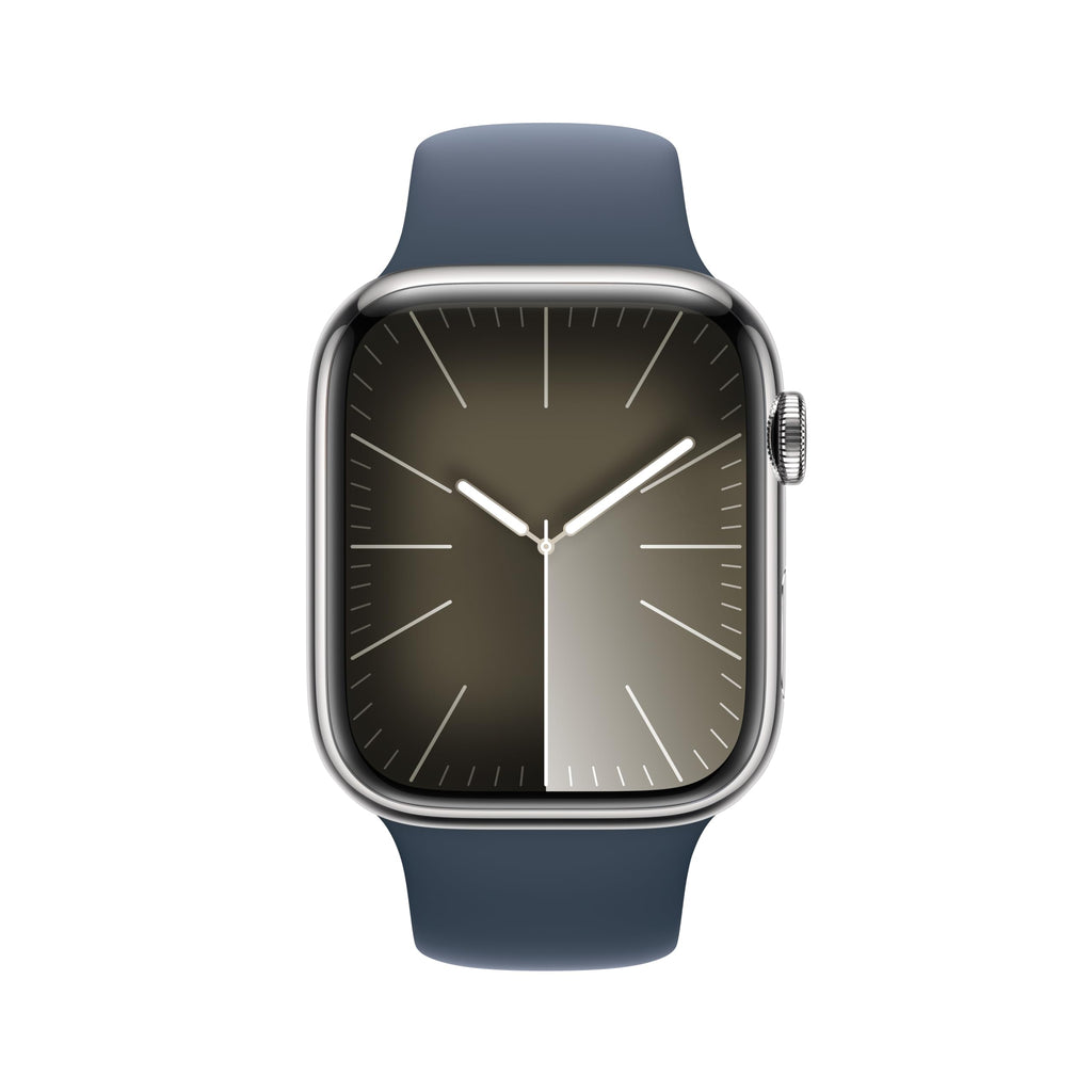 Apple Watch Series 9 GPS + Cellular 45mm Silver Stainless Case with Storm Blue Sport Band - M/L - MRMP3LL/A
