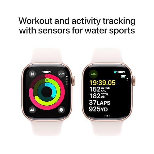 Apple Watch Series 10 - (GPS + Cellular) - 42mm Rose Gold Aluminum Case with Light Blush Sport Band - S/M - MWX93LW/