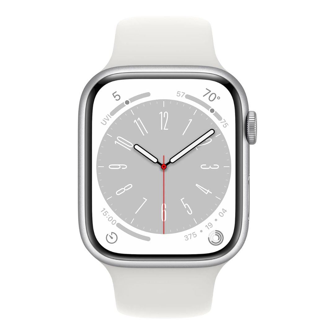 Apple Watch Series 8 (GPS + Cellular, 45MM) - Silver Aluminum Case with M/L White Sport Band  - MP4W3LL/A