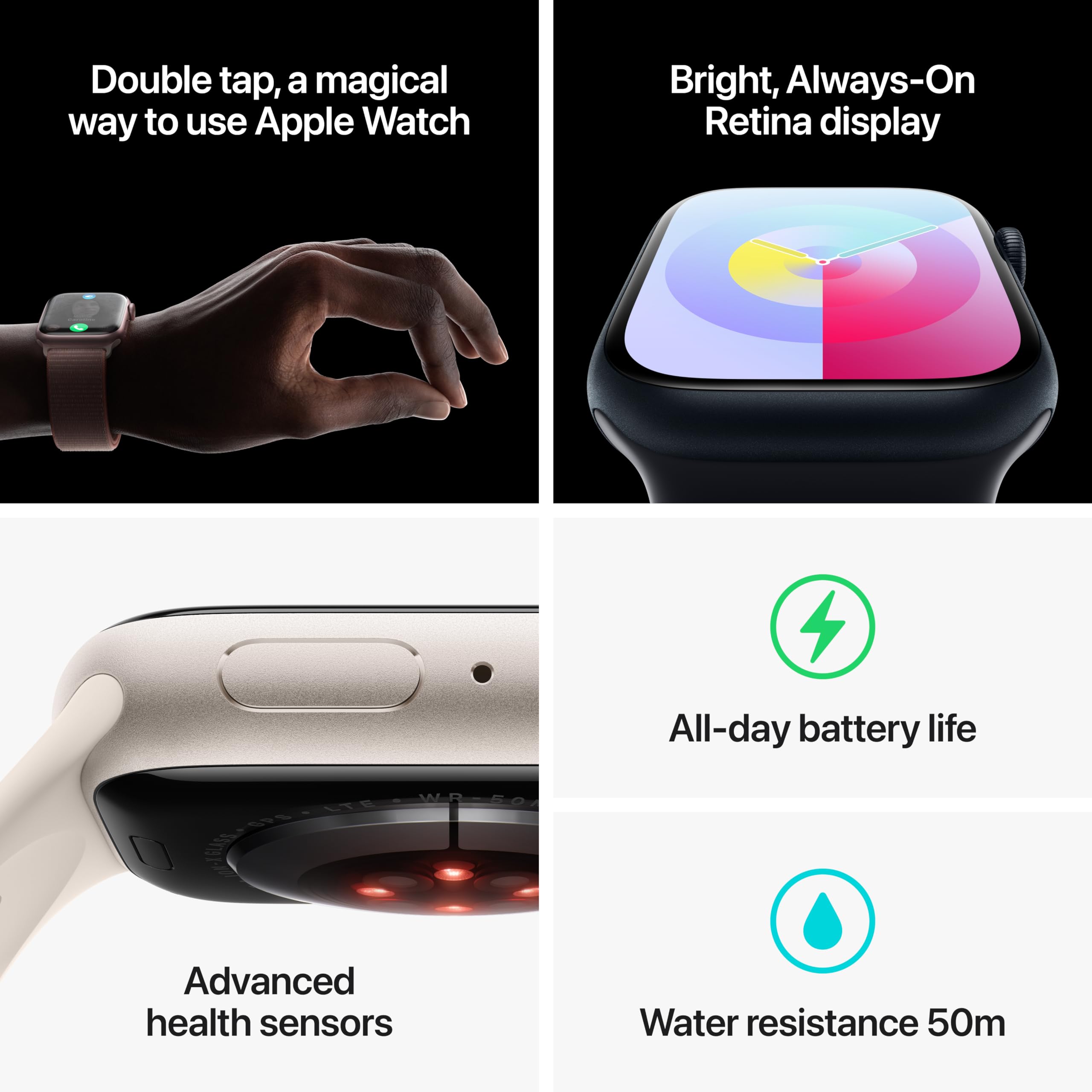Apple Watch Series 9 (GPS + Cellular) 41mm Aluminum Case with Midnight Sport Band - M/L - Midnight - MRHT3LL/A