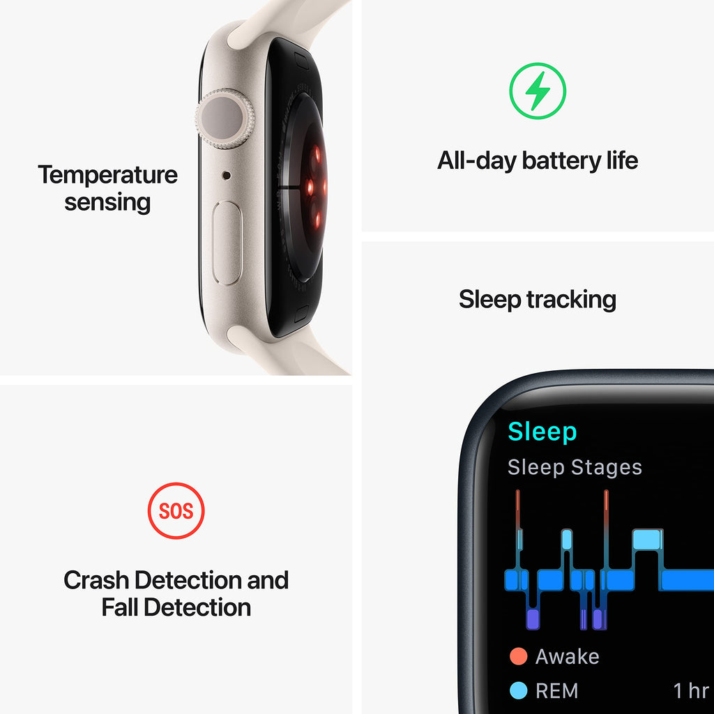 Apple Watch Series 8 GPS 45mm Aluminum Case w/ White Sport Band SM Silver - MP6P3LL/A