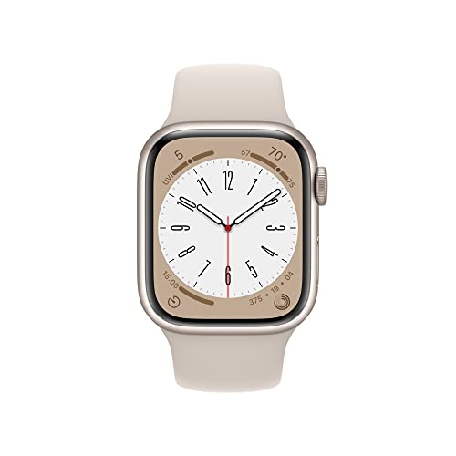 Apple Watch Series 8 (GPS) 41mm Aluminum Case with Starlight Sport Band - S/M - Starlight - MNU93LL/A