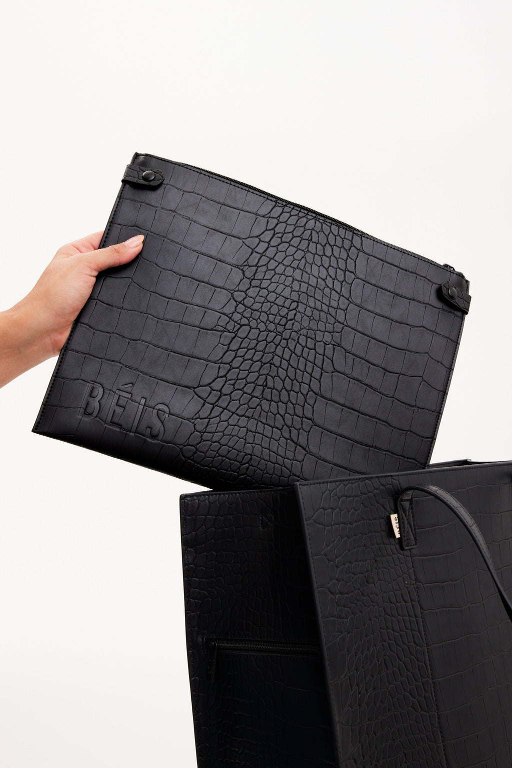 The Large Work Tote in Black Croc