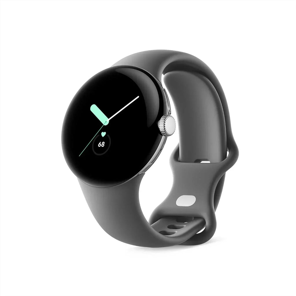 Google - Pixel Watch Silver Stainless Steel Smartwatch 41mm with Charcoal Active Band LTE - Silver/Charcoal