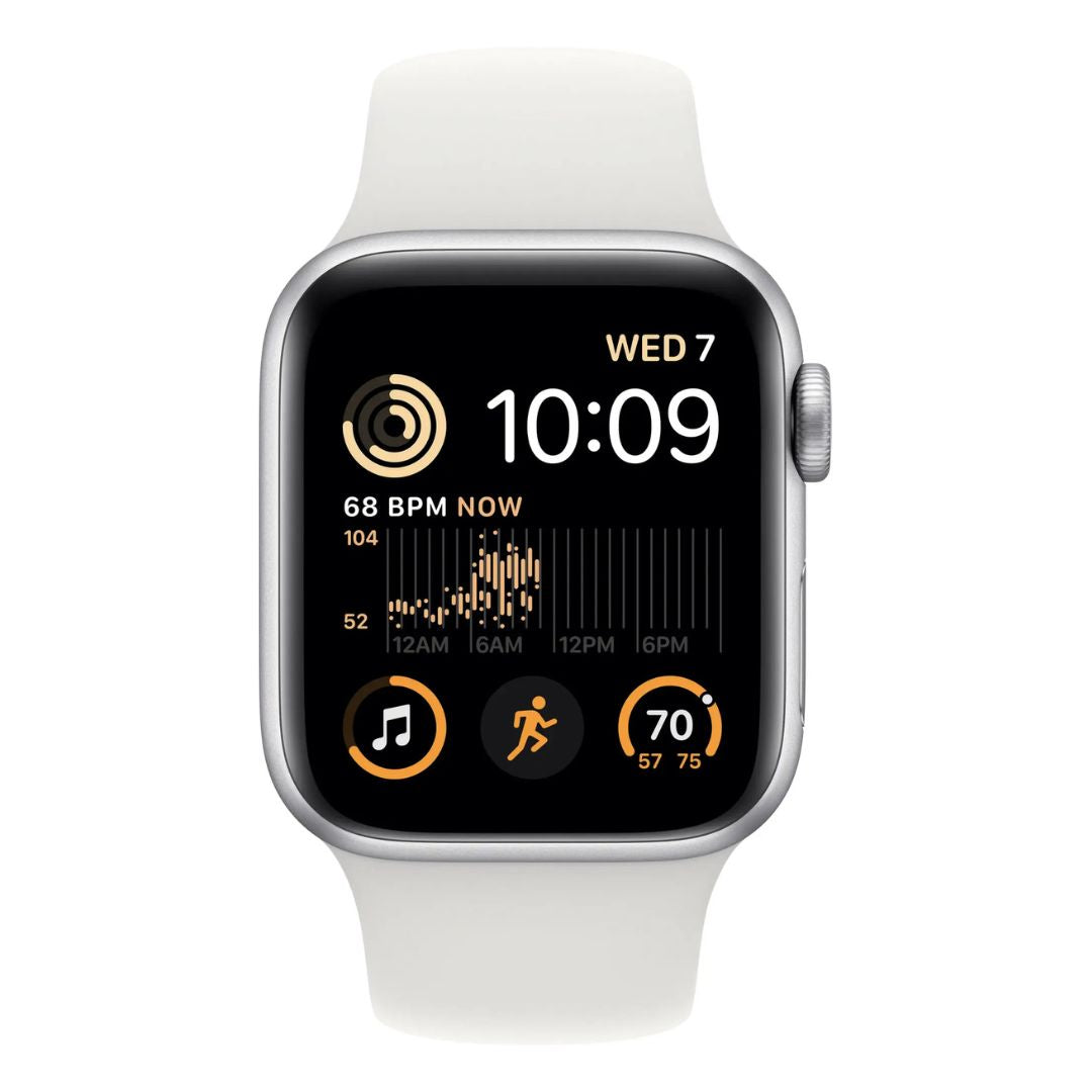 Apple Watch SE (2nd Gen) (GPS, 40mm) - Silver Aluminum Case with White Sport Band, S/M - MNT93LL/A