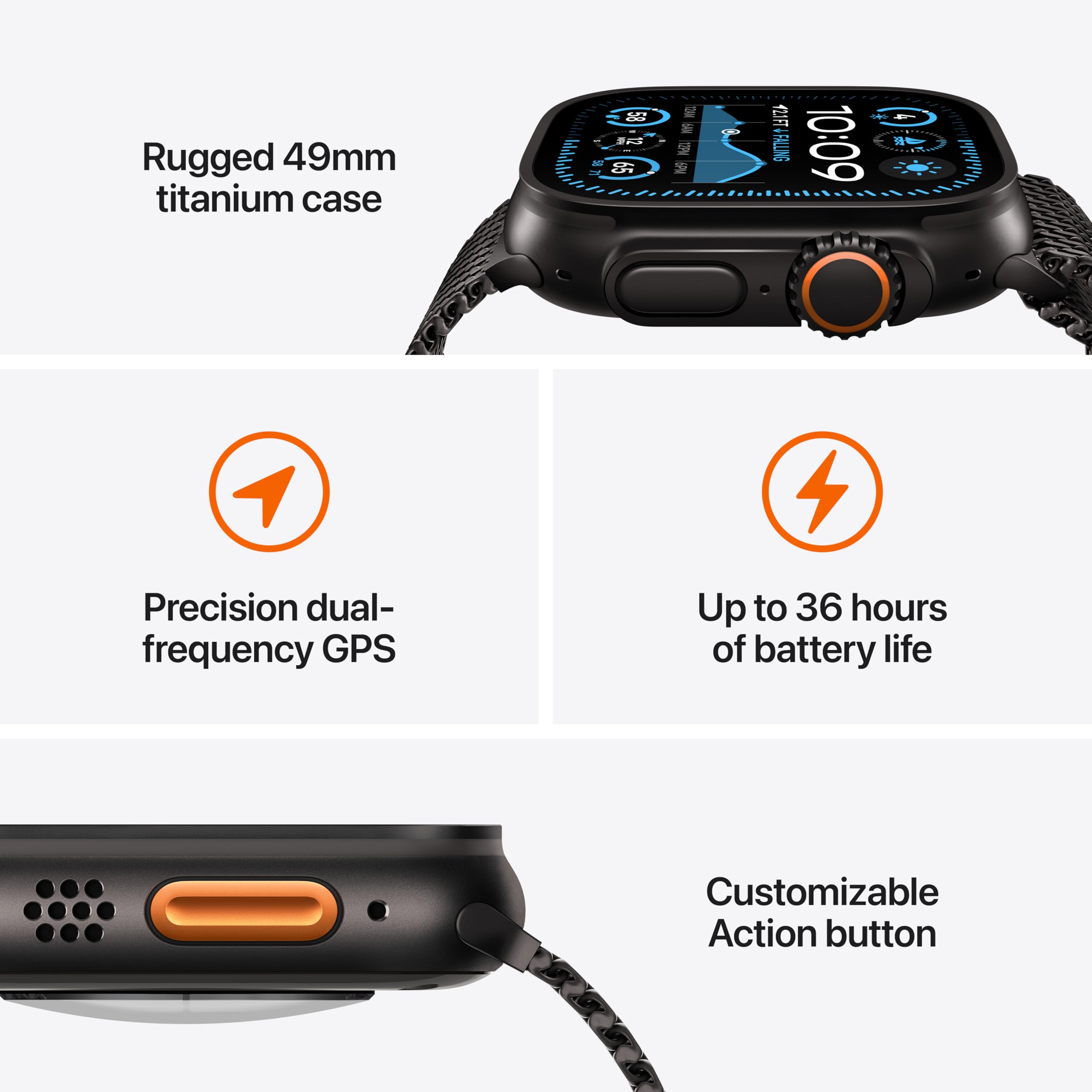 Apple Watch Ultra 2 (GPS + Cellular) 49mm Titanium Case with Black Trail Loop - M/L - Black