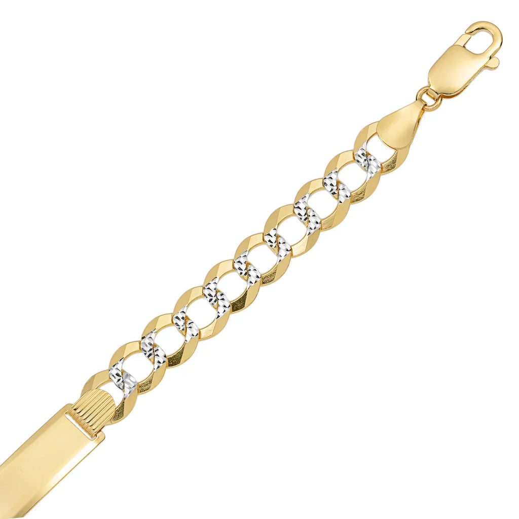 Women's Pave Curb Link ID Bracelet 14K Yellow White Gold