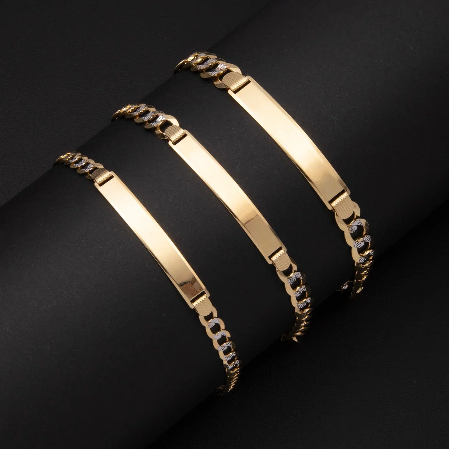 Women's Pave Curb Link ID Bracelet 14K Yellow White Gold