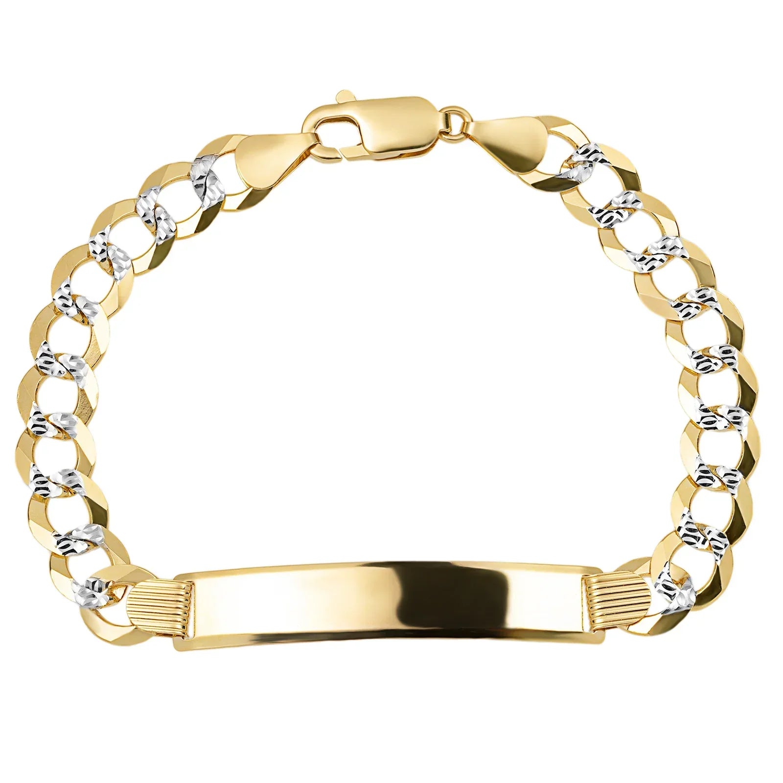 Women's Pave Curb Link ID Bracelet 14K Yellow White Gold