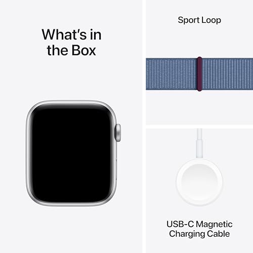 Apple Watch SE 2nd Gen GPS 44mm Silver Aluminum Case Blue Sport Loop - MREF3LL/A