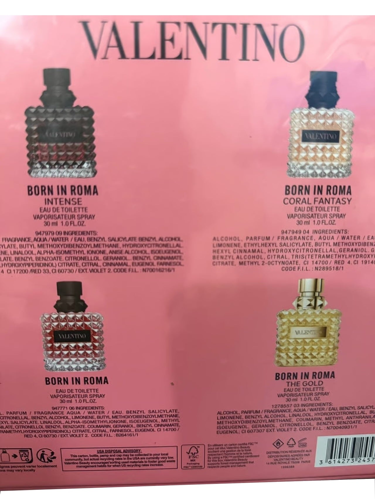 Valentino Born in Roma 4x 30ml - Birthday, Valentine's Day, Anniversary, Holiday, Wedding Gift Set