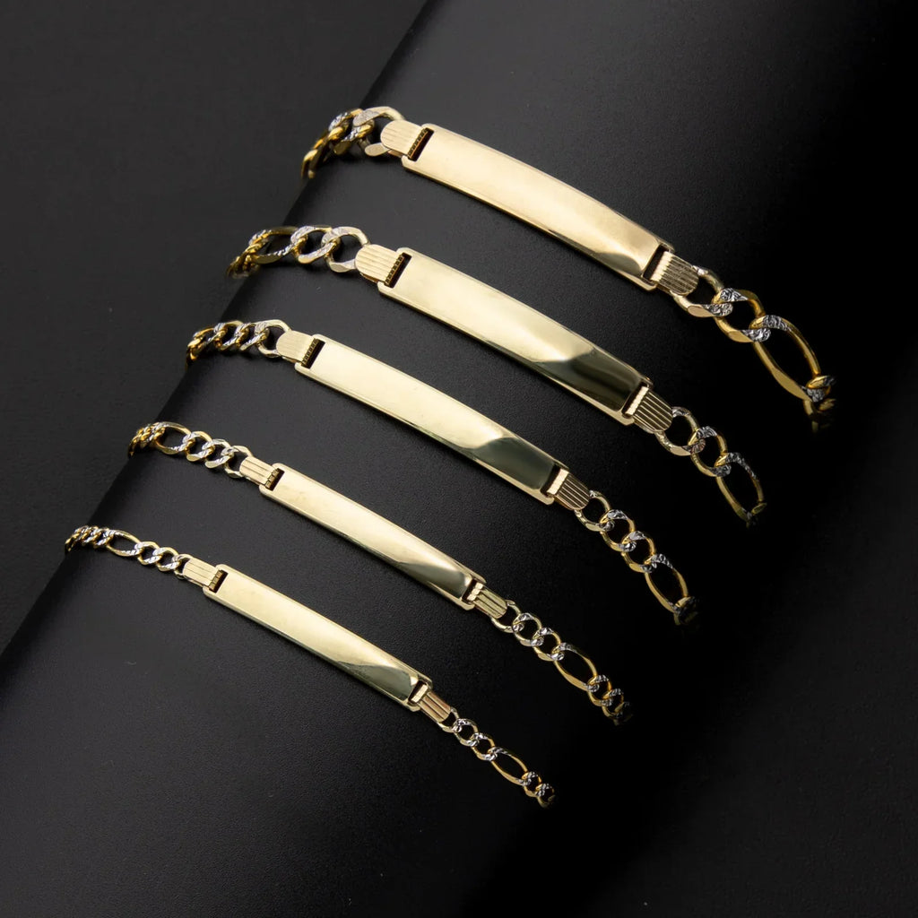 Men's Figaro Link ID Bracelet 14K Yellow Gold