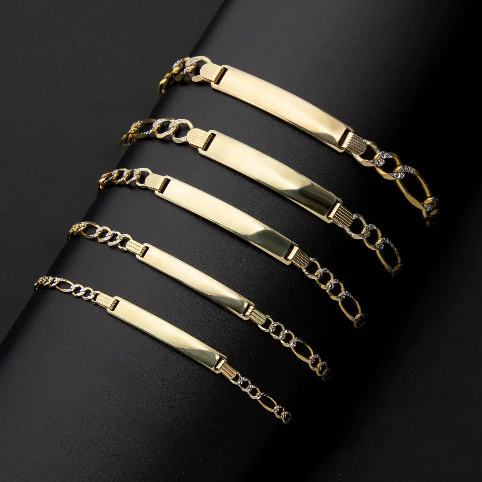 Men's Figaro Link ID Bracelet 14K Yellow Gold