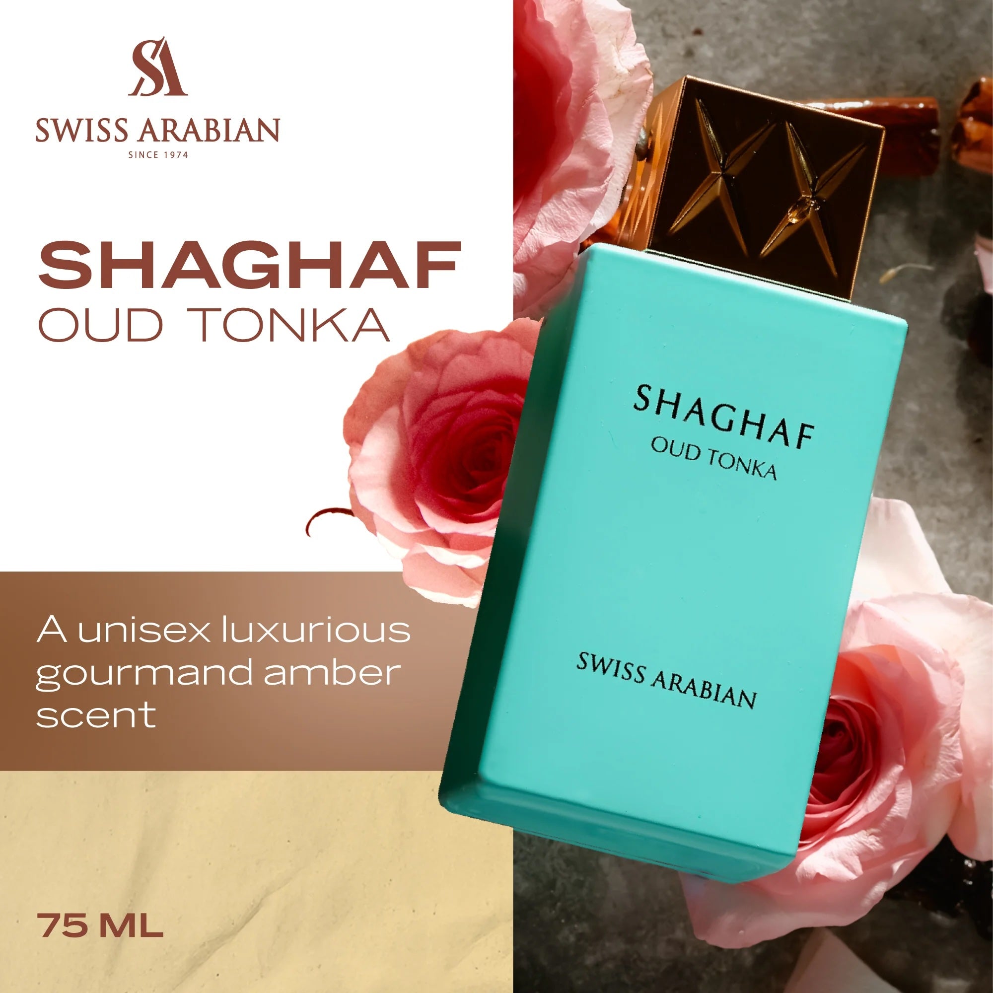 Swiss Arabian - Shaghaf Oud Tonka - Vanilla Perfume with Warm Amber Fragrance - Earthy and Woody Allure - Enchanting Fusion of Arabic Perfume - 75ml/2.5 oz