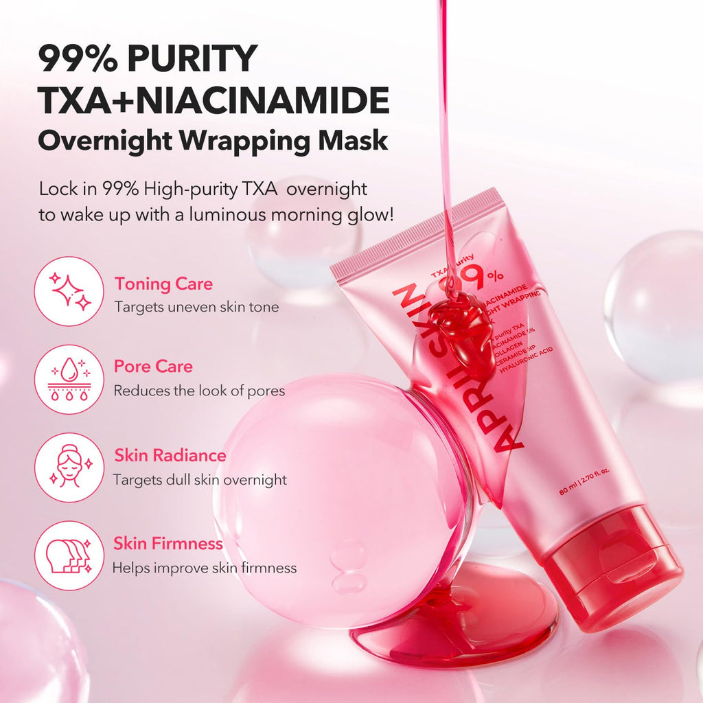 April Skin TXA Niacinamide 99 Overnight Wrapping Mask | 99% High-Purity TXA+Niacinamide for Uneven Skin Tone | Overnight Skin Booster for Toning Care, Firming & Pore Care | 80ml, 2.70 fl.oz