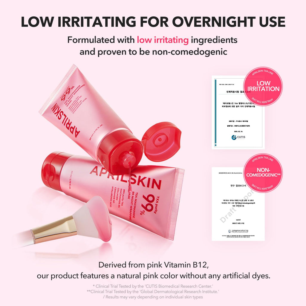 April Skin TXA Niacinamide 99 Overnight Wrapping Mask | 99% High-Purity TXA+Niacinamide for Uneven Skin Tone | Overnight Skin Booster for Toning Care, Firming & Pore Care | 80ml, 2.70 fl.oz