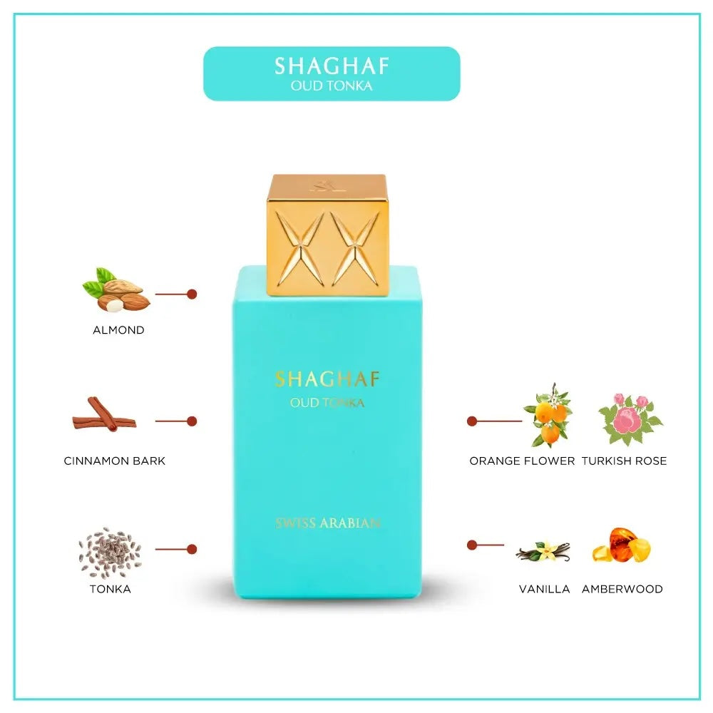 Swiss Arabian - Shaghaf Oud Tonka - Vanilla Perfume with Warm Amber Fragrance - Earthy and Woody Allure - Enchanting Fusion of Arabic Perfume - 75ml/2.5 oz